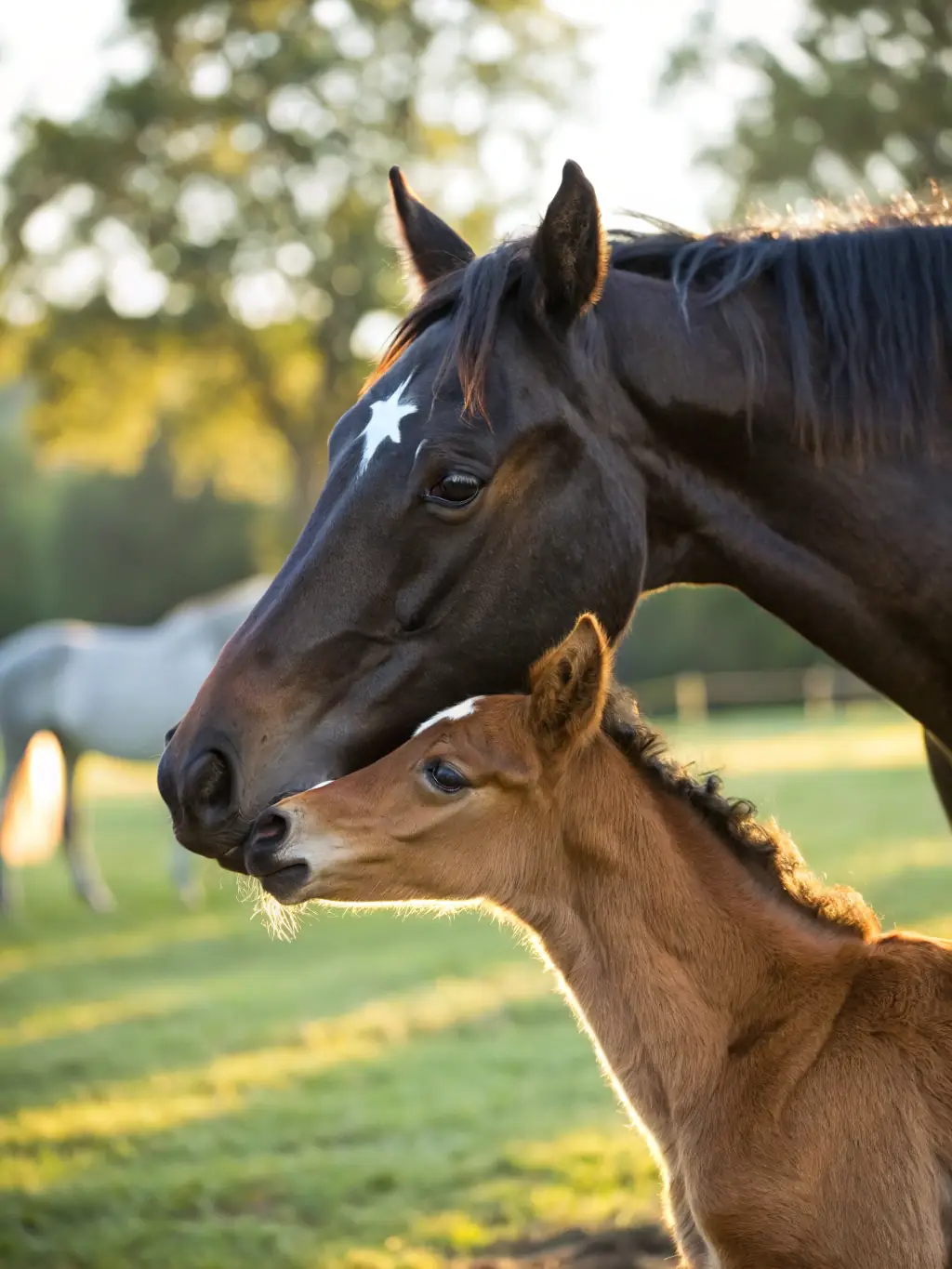 A heartwarming scene of a family adopting a retired racehorse, showcasing the bond between the horse and its new owners, with a focus on responsible adoption.